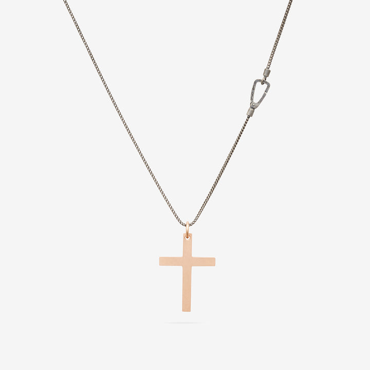 THE CROSS Latin Pendant, Rose Gold Vermeil, Brown Enamel-Back view