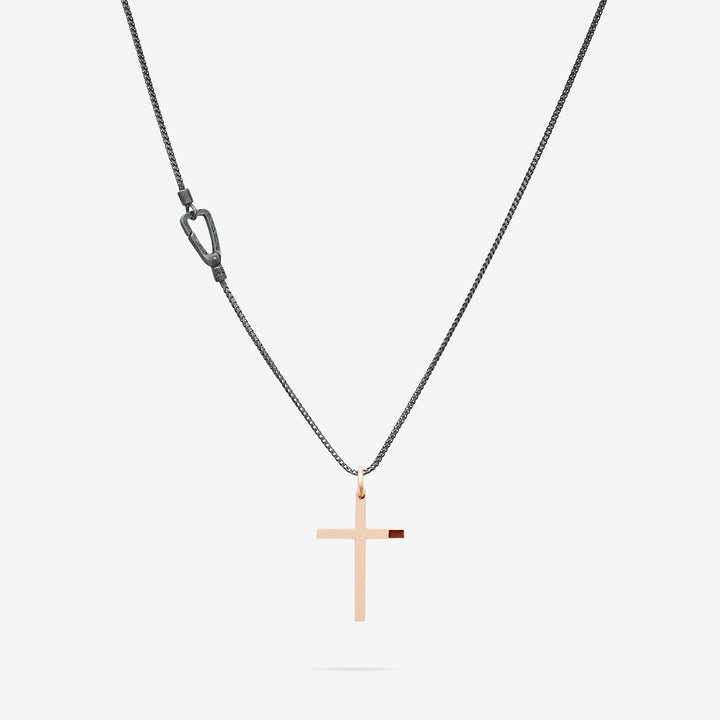 THE CROSS Minimal Latin Pendant with Enamel, Rose Gold Vermeil, Brown Enamel-Front View
