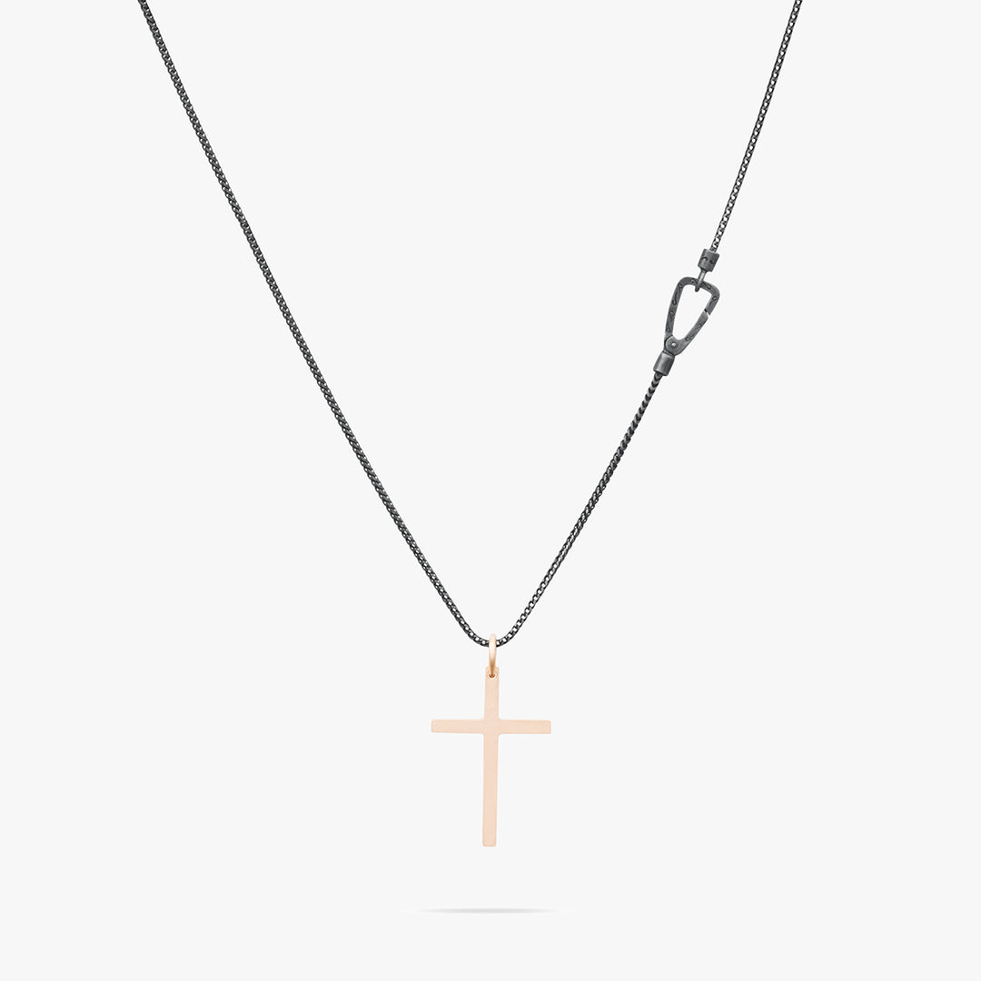 THE CROSS Minimal Latin Pendant with Enamel, Rose Gold Vermeil, Brown Enamel-Back View 
