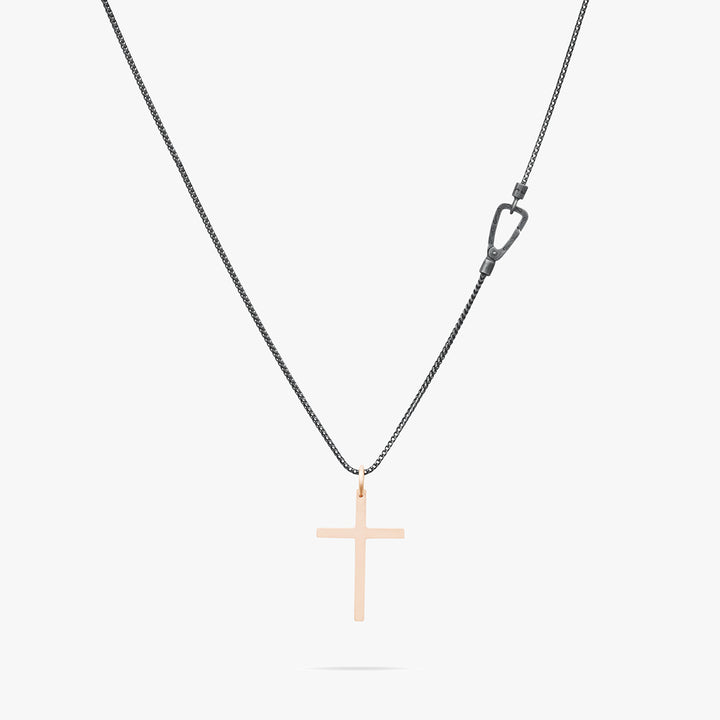 THE CROSS Minimal Latin Pendant with Enamel, Rose Gold Vermeil, Brown Enamel-Back View 