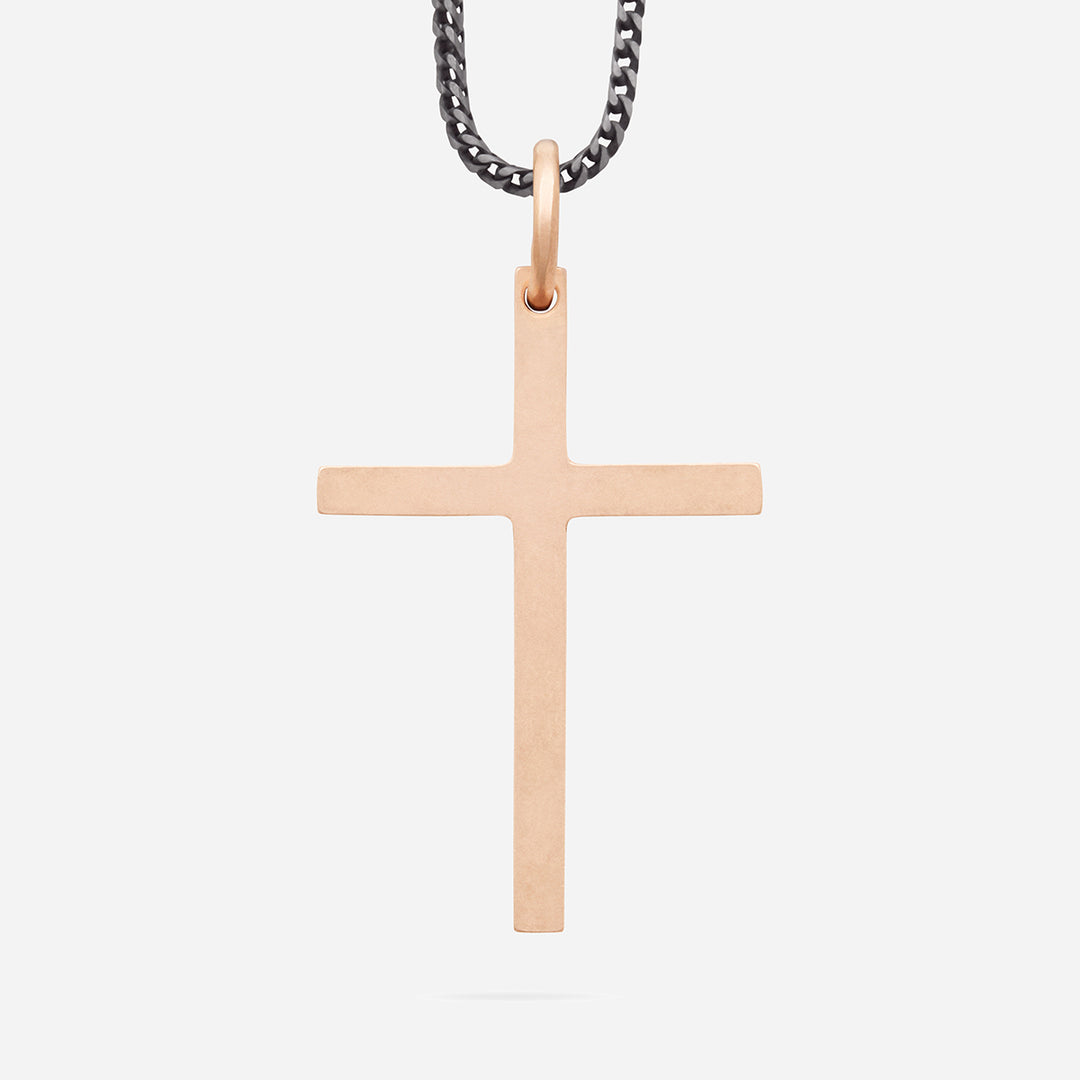 THE CROSS Minimal Latin Pendant with Enamel, Rose Gold Vermeil, Brown Enamel-Standard Back View