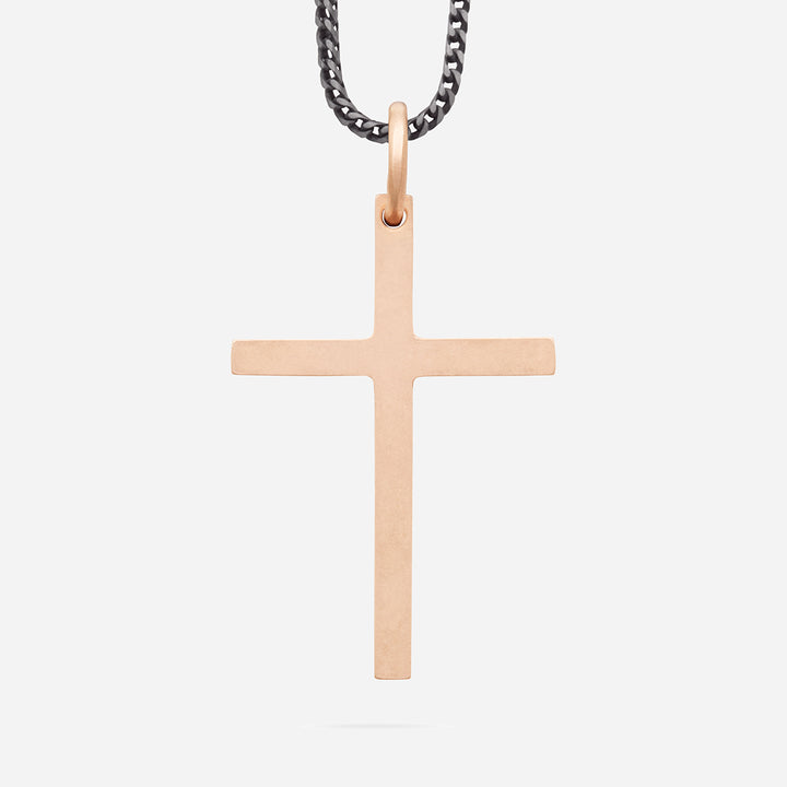 THE CROSS Minimal Latin Pendant with Enamel, Rose Gold Vermeil, Brown Enamel-Standard Back View