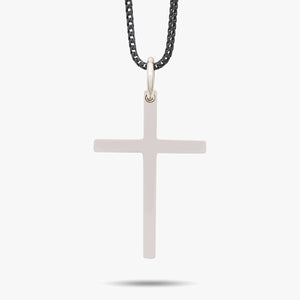 THE CROSS Minimal Latin Pendant, Oxidized Silver-Straight View