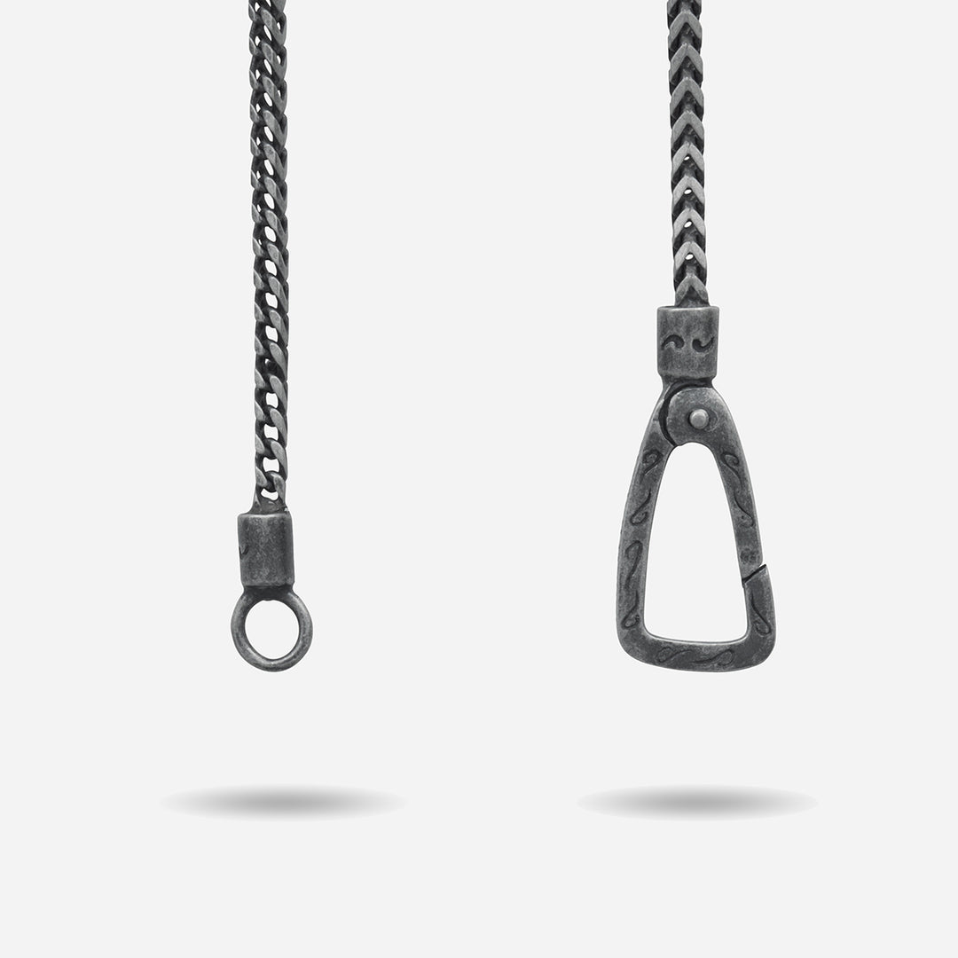 THE CROSS Latin Pendant with Stone, Oxidized Silver, Blue Sapphire-Close View