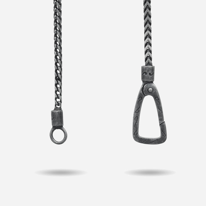 THE CROSS Latin Pendant with Stone, Oxidized Silver, Blue Sapphire-Close View