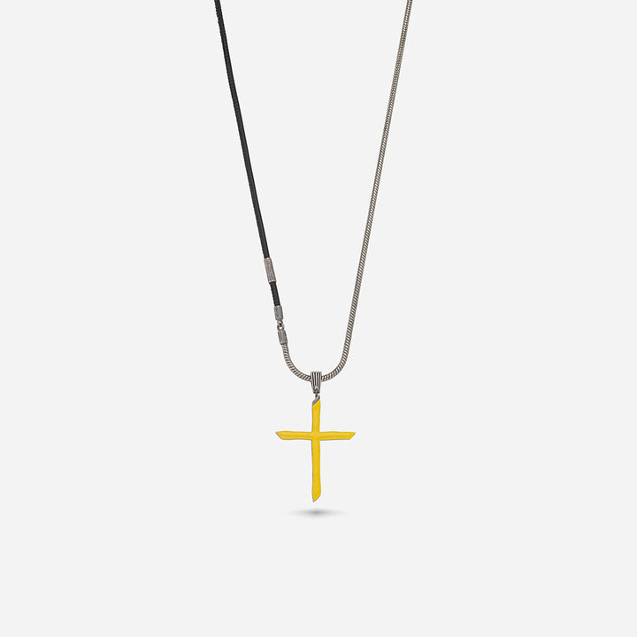 THE CROSS Enamel Chain Pendant, Yellow Enamel, Black Leather-Standard View
