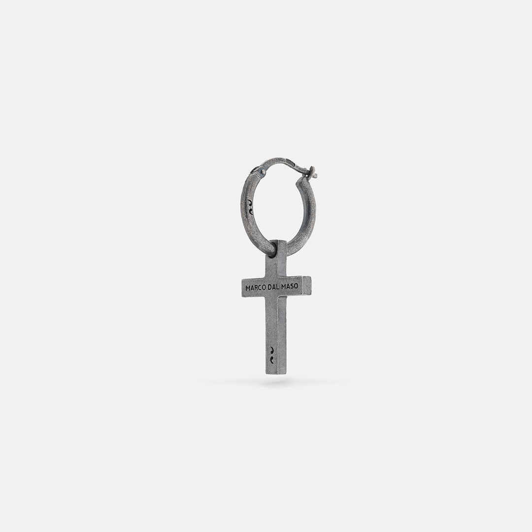 THE CROSS Pendant Earring, Silver, Black Enamel-Standard View