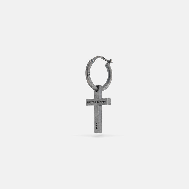 THE CROSS Pendant Earring, Silver, Black Enamel-Standard View