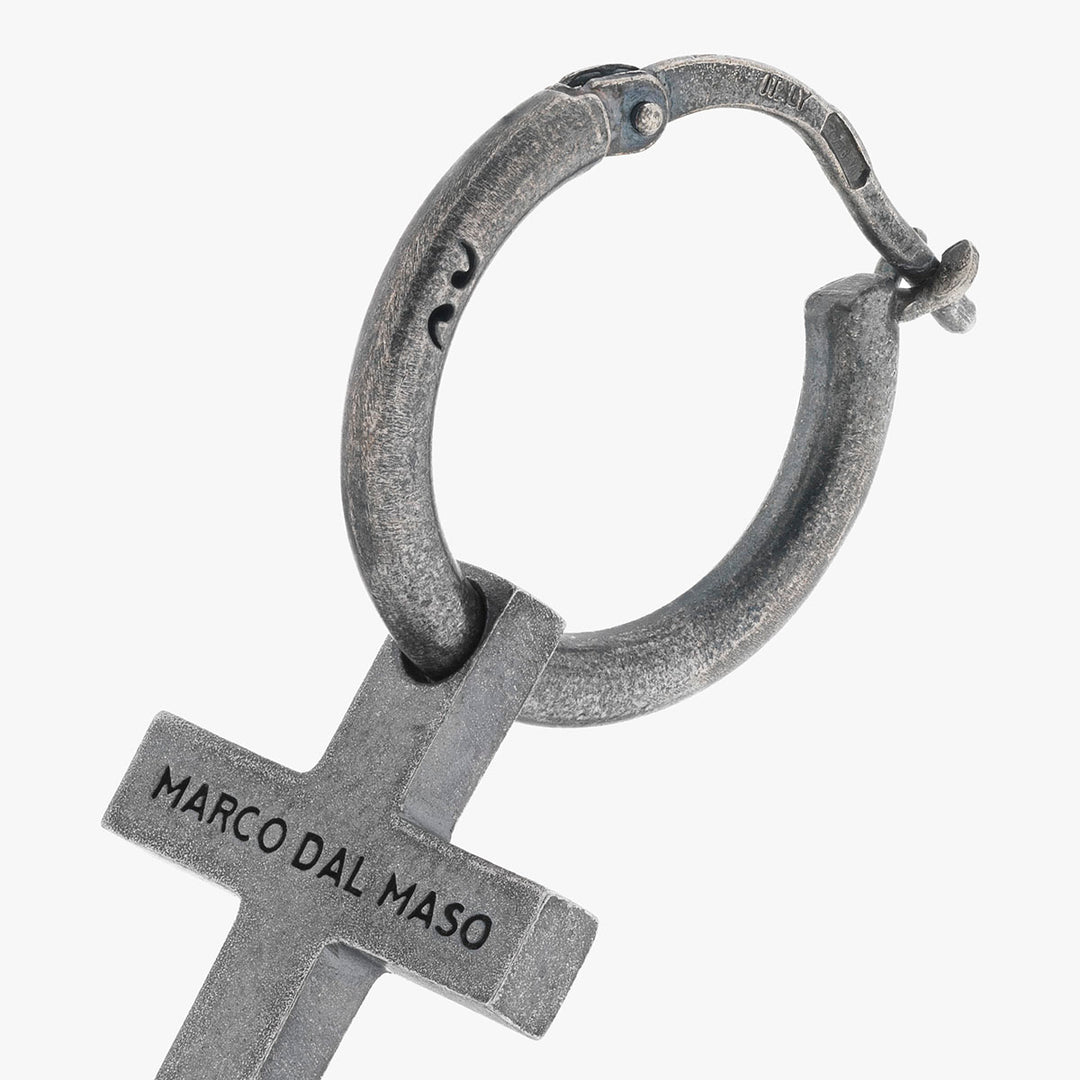 THE CROSS Pendant Earring, Silver, Black Enamel-Close View