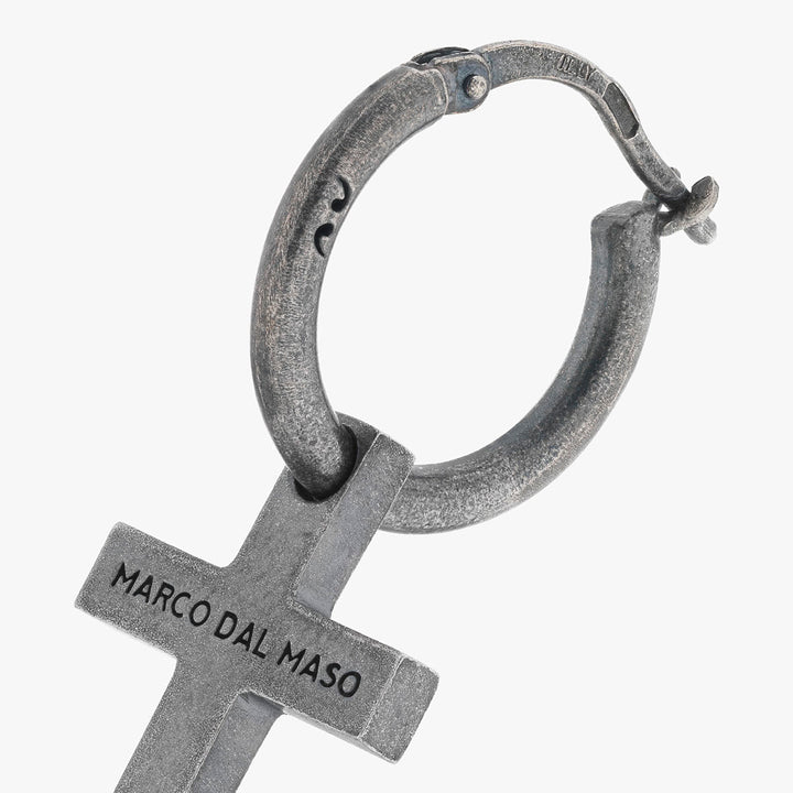 THE CROSS Pendant Earring, Silver, Black Enamel-Close View