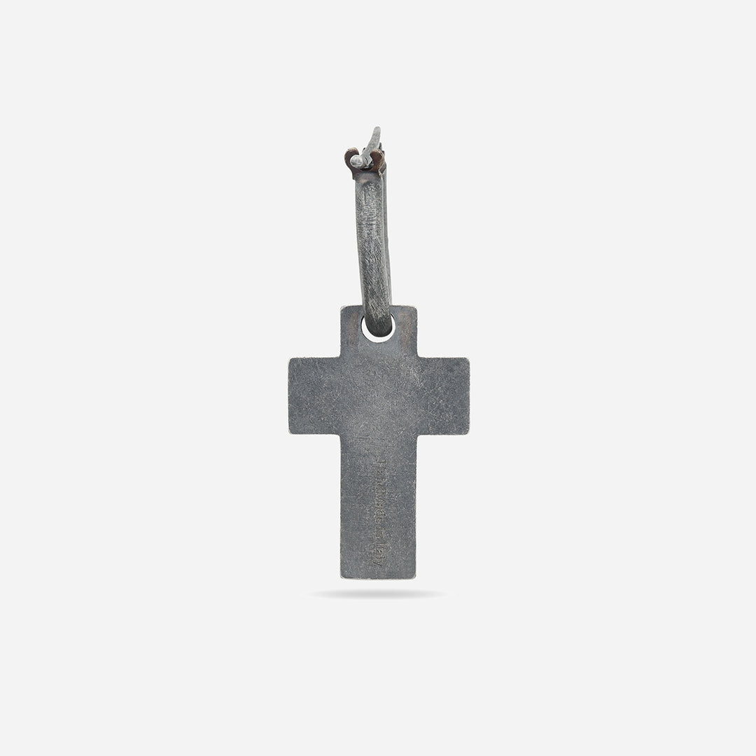 THE CROSS Oxidized Enamel Earring, Oxidized Silver, Blue Enamel-Standard View 2