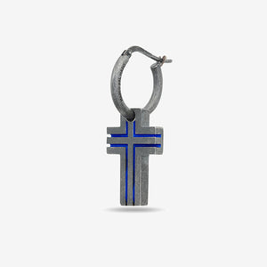 THE CROSS Oxidized Enamel Earring, Oxidized Silver, Blue Enamel-Standard View