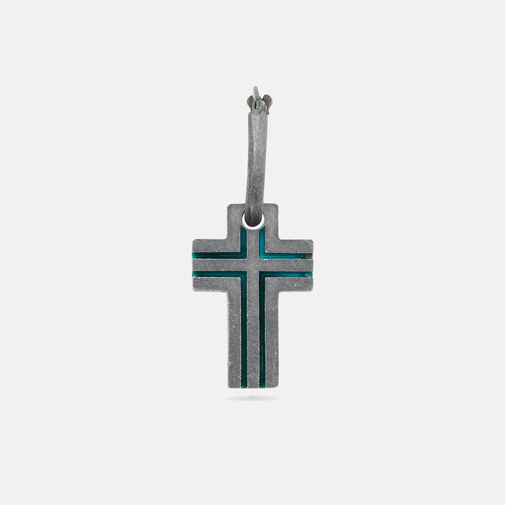 The Cross Double Enamel Earring, Oxidized Silver, Green Enamel-Standard View 1