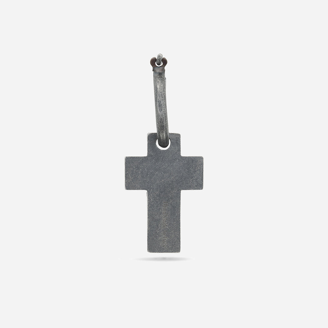 The Cross Double Enamel Earring, Oxidized Silver, Green Enamel-Standard View 2