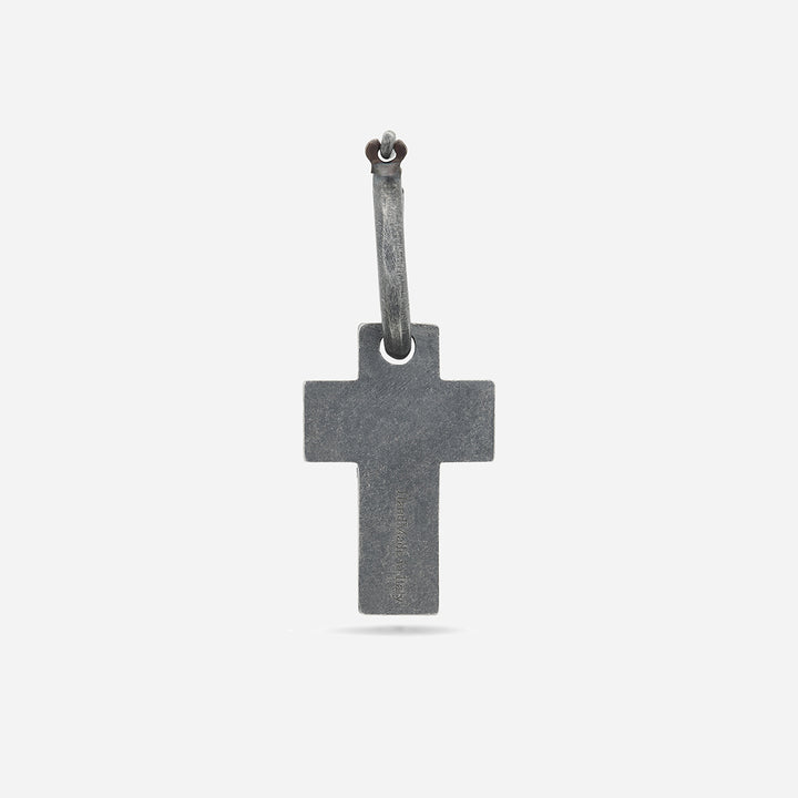 The Cross Double Enamel Earring, Oxidized Silver, Green Enamel-Standard View 2
