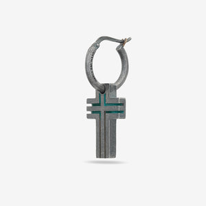 The Cross Double Enamel Earring, Oxidized Silver, Green Enamel-Standard View
