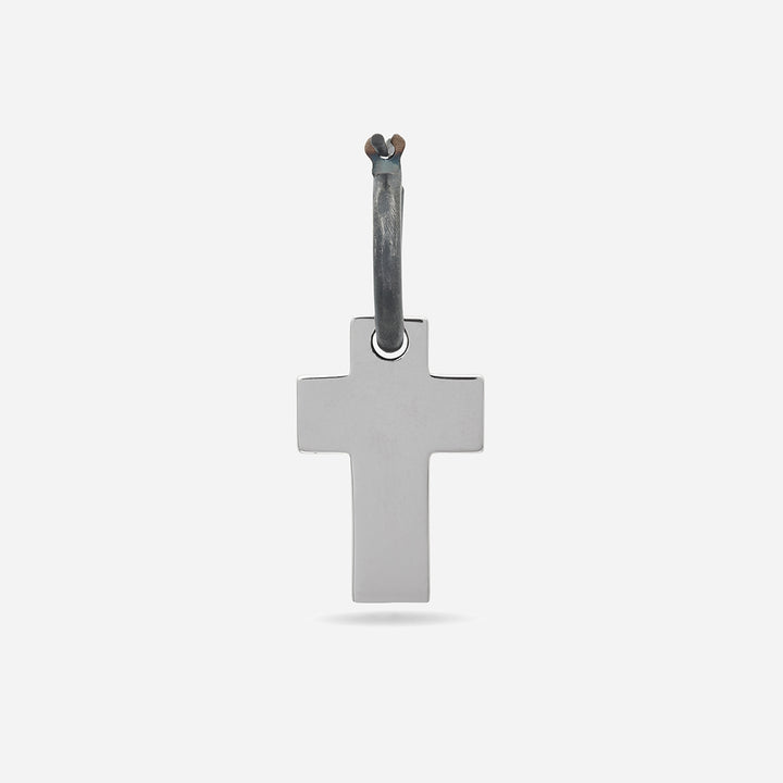 The Cross Double Enamel Earring, Polished Silver, Oxidized Silver, Blue Enamel-Standard View 2