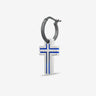 The Cross Double Enamel Earring, Polished Silver, Oxidized Silver, Blue Enamel-Standard View