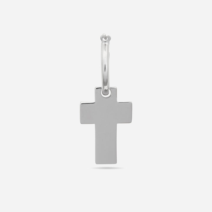The Cross Double Enamel Earring, Polished Silver, Green Enamel-Standard View 2