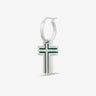 The Cross Double Enamel Earring, Polished Silver, Green Enamel-Standard View