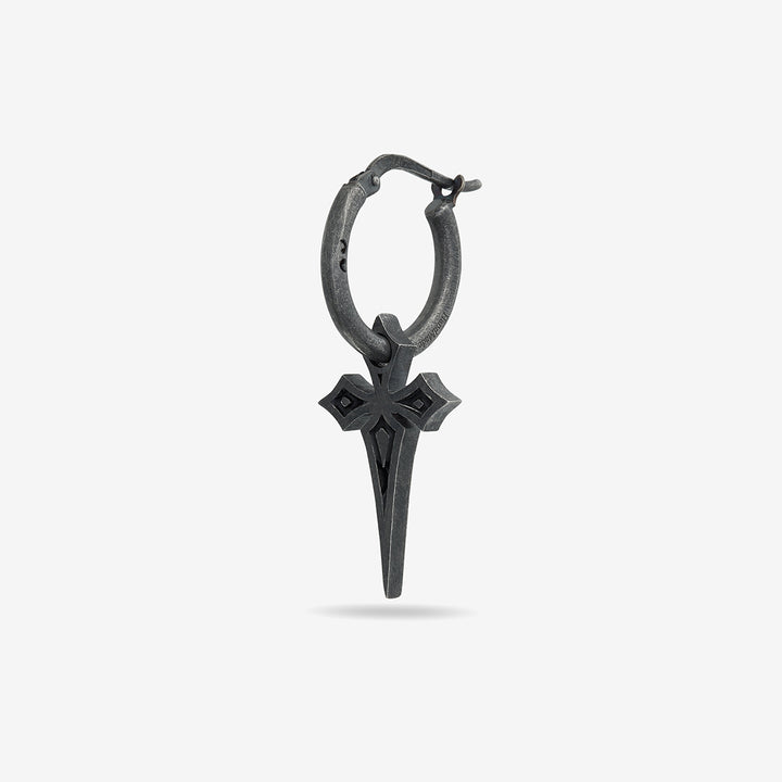 The Cross Gothic Earring, Oxidized Silver, Black Enamel-Standard View