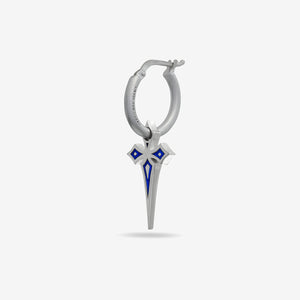 The Cross Gothic Earring, Polished Silver, Blue Enamel-Standard View