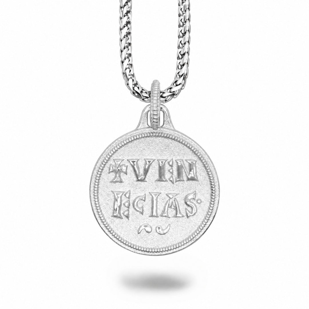 Back detail of the Moneta Gemstone Pendant in polished silver. 