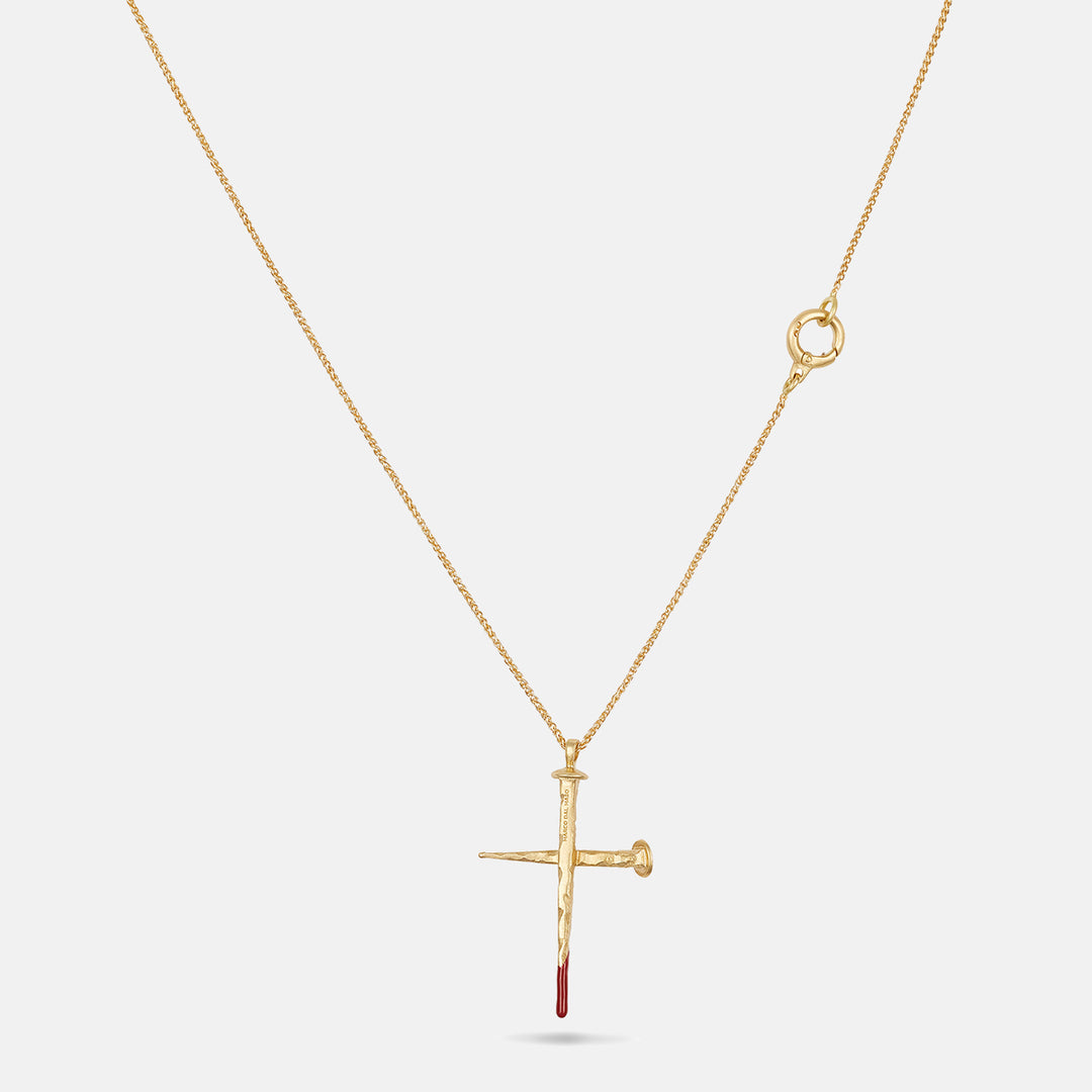 FORGED TRANSCENDENCE Gemstone Gold Pendant, Black Diamond, Red Enamel - Back View