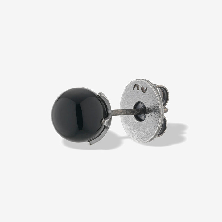 MARCO DAL MASO stud earring with a black stone, shown from the back.