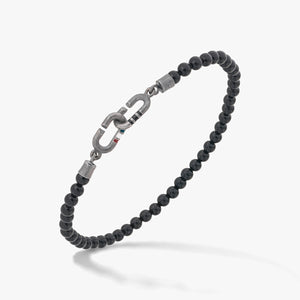 Black bead bracelet with a metal clasp.