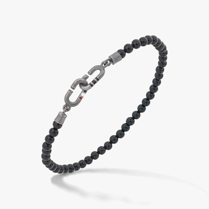 Black bead bracelet with a metal clasp.