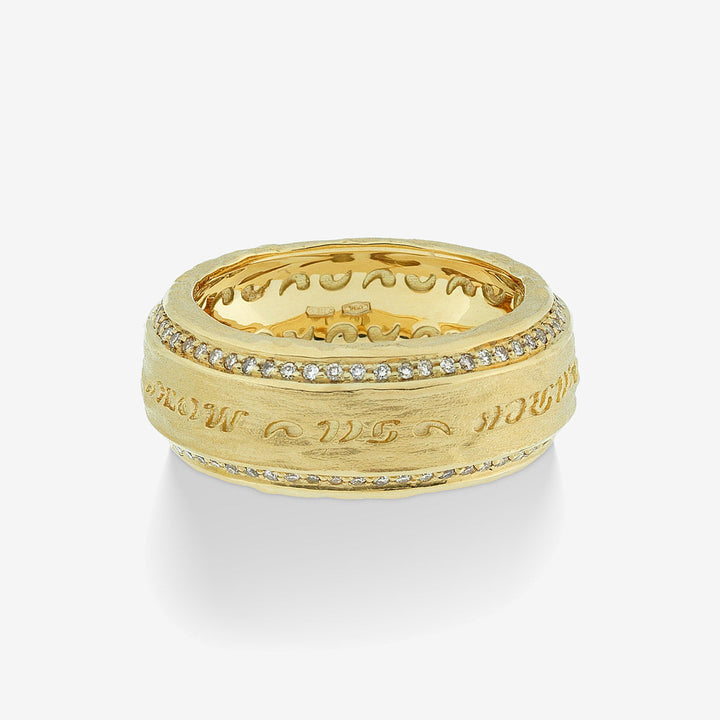 The Other Half Double Edge Gemstone Band by MARCO DAL MASO in yellow gold, featuring gemstone-set edges and engraved detailing, shown in a front product view.