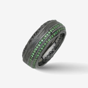 Dark ring with two rows of green stones.