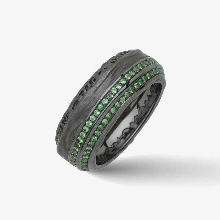 Dark ring with two rows of green stones.