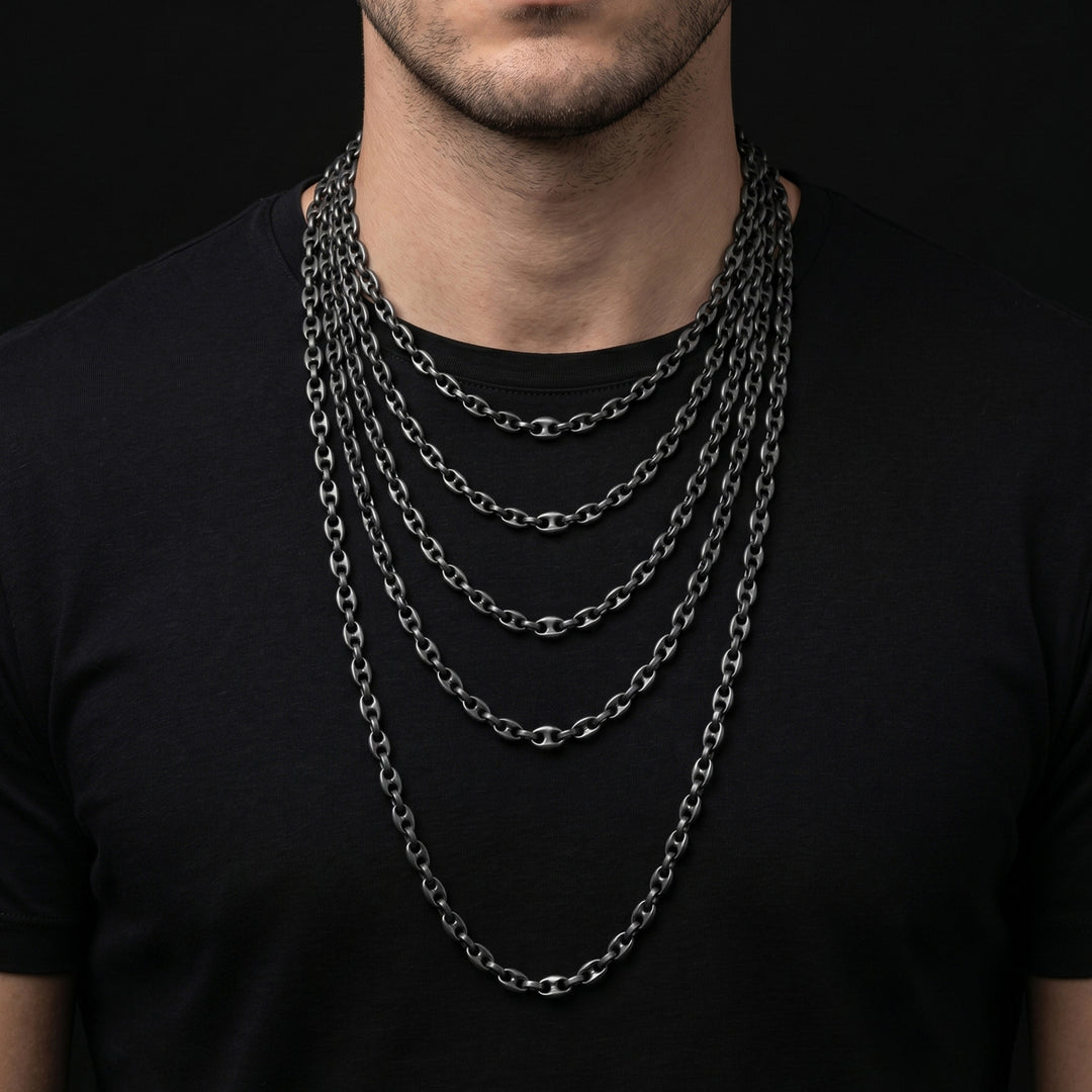 Ulysses Bold Marine necklace in oxidised silver featuring a bold marine chain design and refined contemporary styling