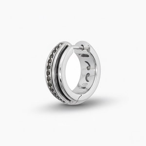 silver earring huggie with black diamonds