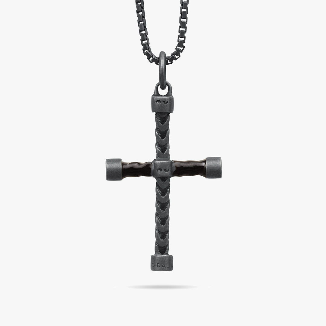 THE CROSS Classic Chain Pendant, Oxidized Silver, Black Enamel-Standard View