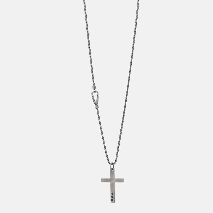 THE CROSS Latin Pendant, Oxidized Silver, Black Enamel - Back View