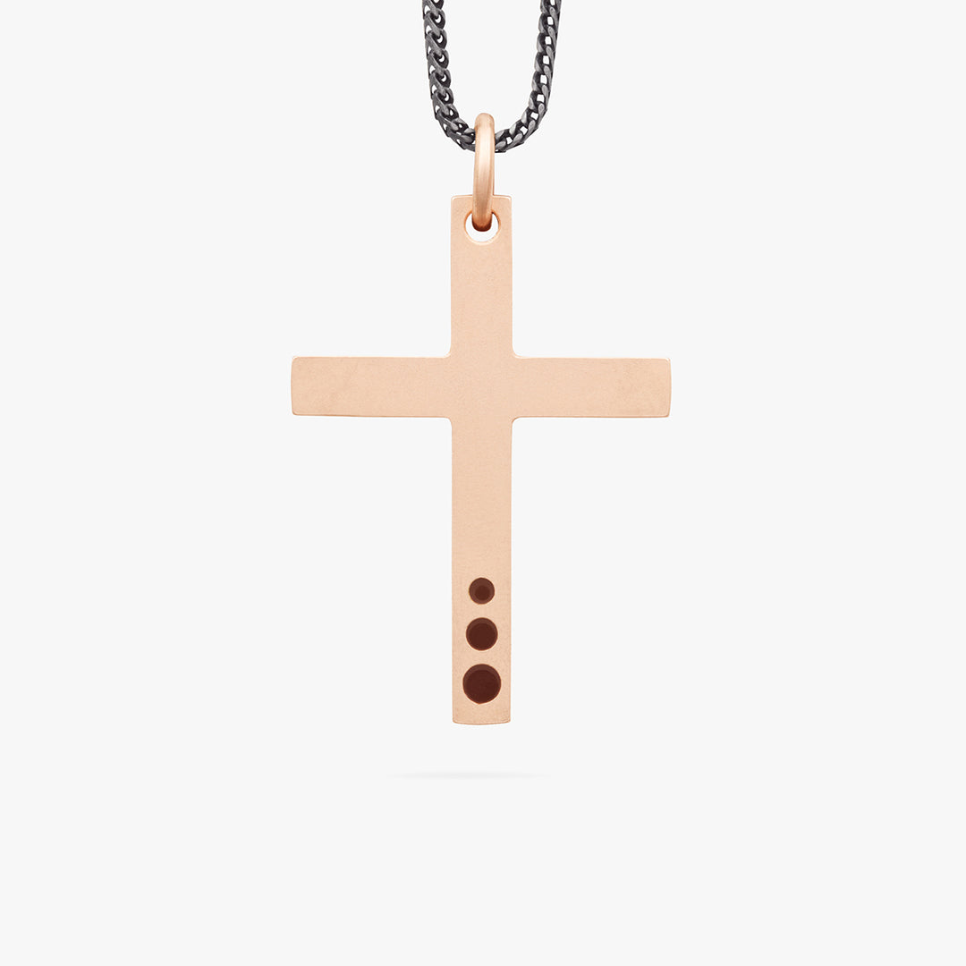 THE CROSS Latin Pendant, Rose Gold Vermeil, Brown Enamel-Standard View