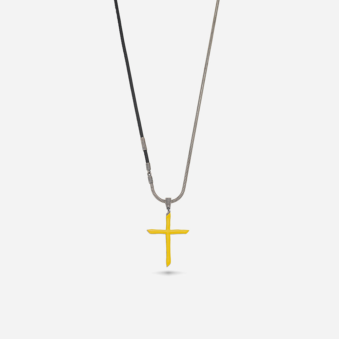 THE CROSS Enamel Chain Pendant, Yellow Enamel, Black Leather-Standard View