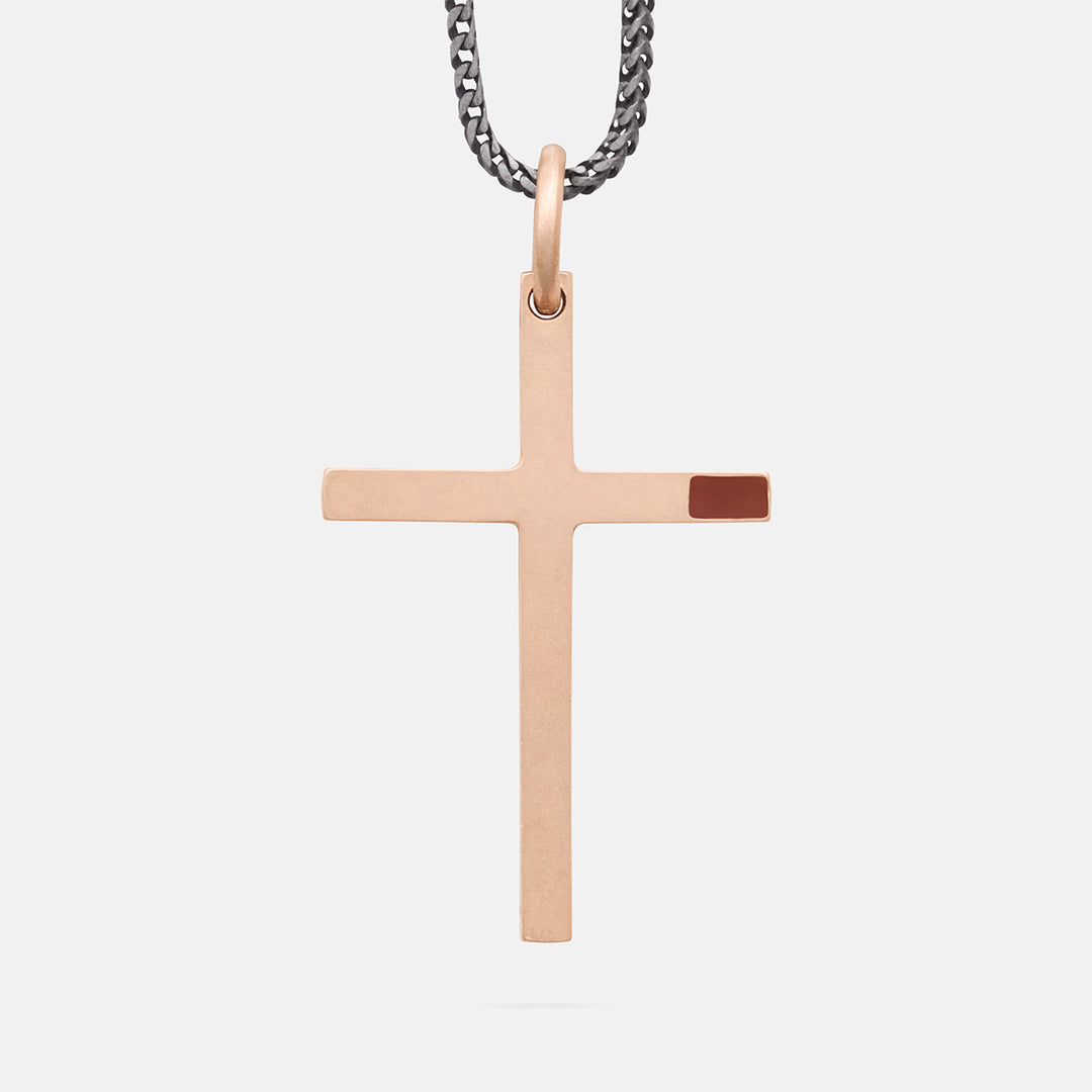 THE CROSS Minimal Latin Pendant with Enamel, Rose Gold Vermeil, Brown Enamel-Standard View