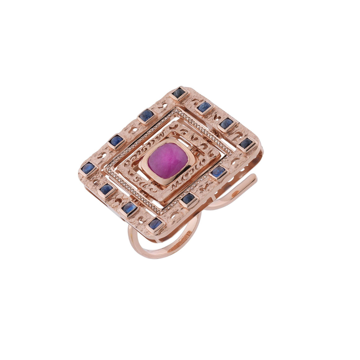 Regalia Square Ring with Sapphires & Diamonds