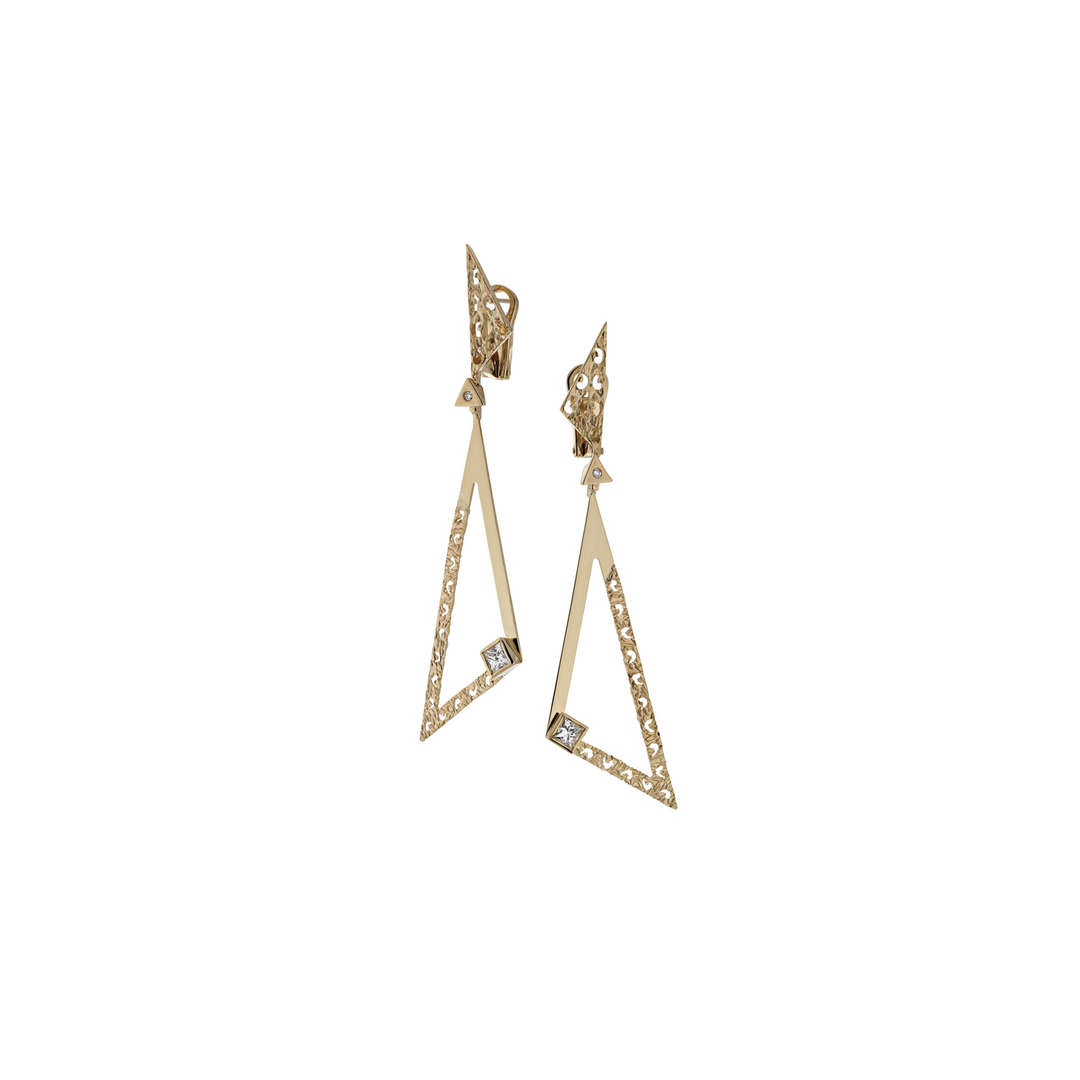 Small Solar Acute Earrings in Textured & Polished 18kt Gold