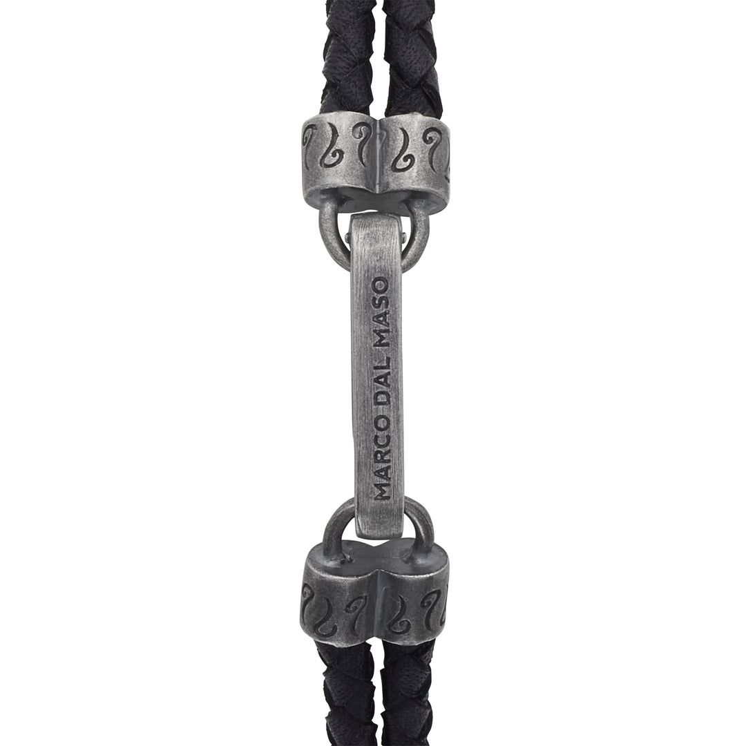 LASH Reef Knot Chain Oxidized Bracelet with black leather
