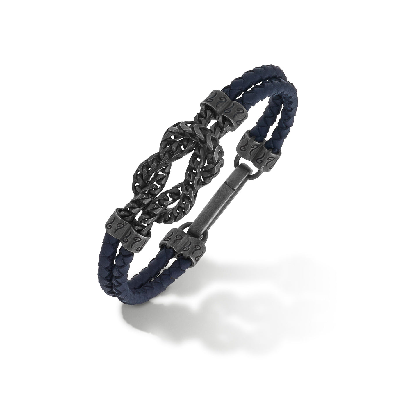 LASH Reef Knot Chain Oxidized Bracelet with blue leather