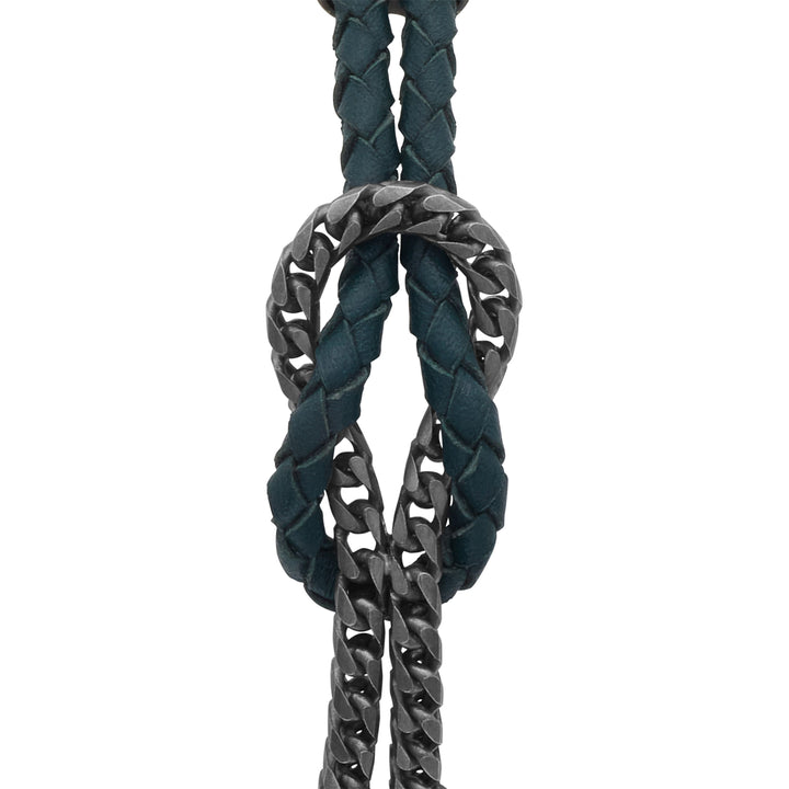 LASH Mix Reef Knot Chain Oxidized Bracelet and green leather
