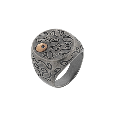 Ara Oval Oxidized Ring with Side Sapphire