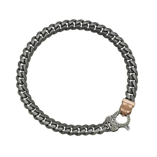 FLAMING TONGUE Cuban Link Bracelet with 18kt Rose Gold Vermeil and Oxidized Silver