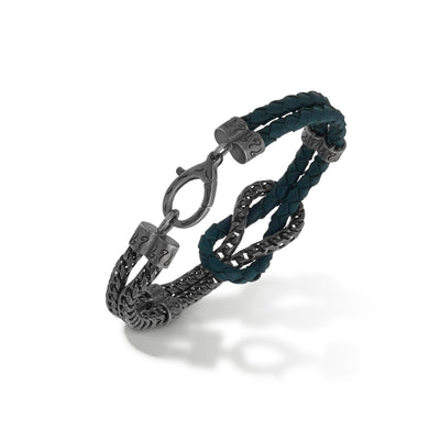 LASH Mix Reef Knot Chain Oxidized Bracelet and green leather