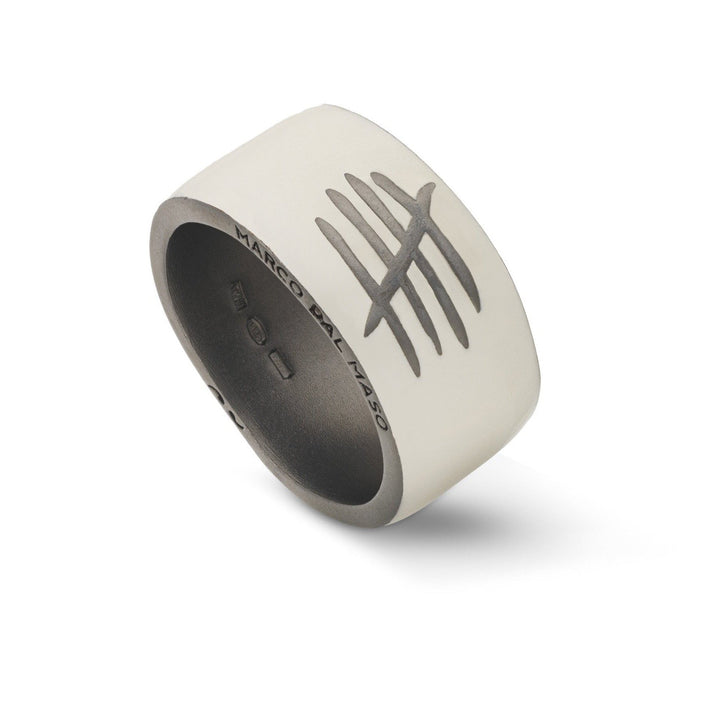 TRIUMPH Burnished Matte Silver Ring with Ivory Enamel